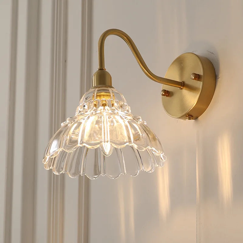 Nordic Traditional Brass Wall Lamp with Glass Shade Elegant Wall Sconce Lighting
