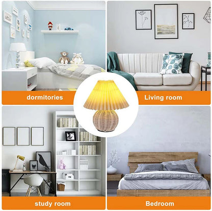 INS Led Pleated Table Lamp Rattan Base Desktop Light Usb PLug Dimmable Timmer