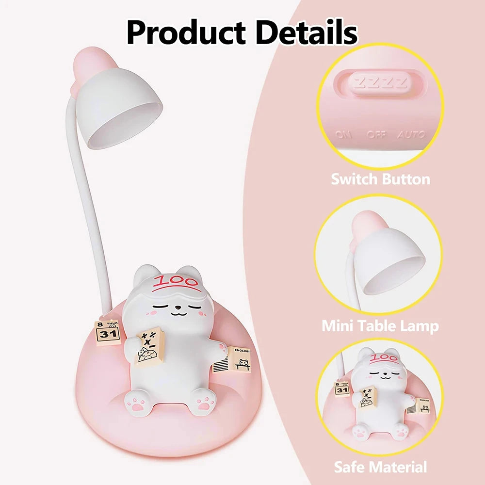 LED Desk Lamp Mini Cat Dimming Reading Light 3 Lighting Mode USB Rechargeable