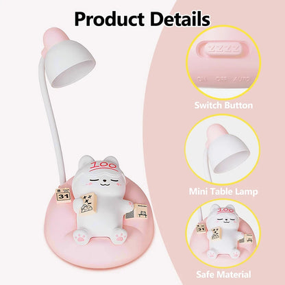 LED Desk Lamp Mini Cat Dimming Reading Light 3 Lighting Mode USB Rechargeable
