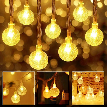 1.5-10m LED Crystal Ball Garland String Lights Indoor Decor Holiday Christmas Lamp