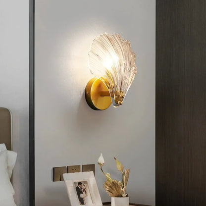 Nordic Simple Glass Shell Wall Lamp Bedroom Living Room Corridor Wall Light