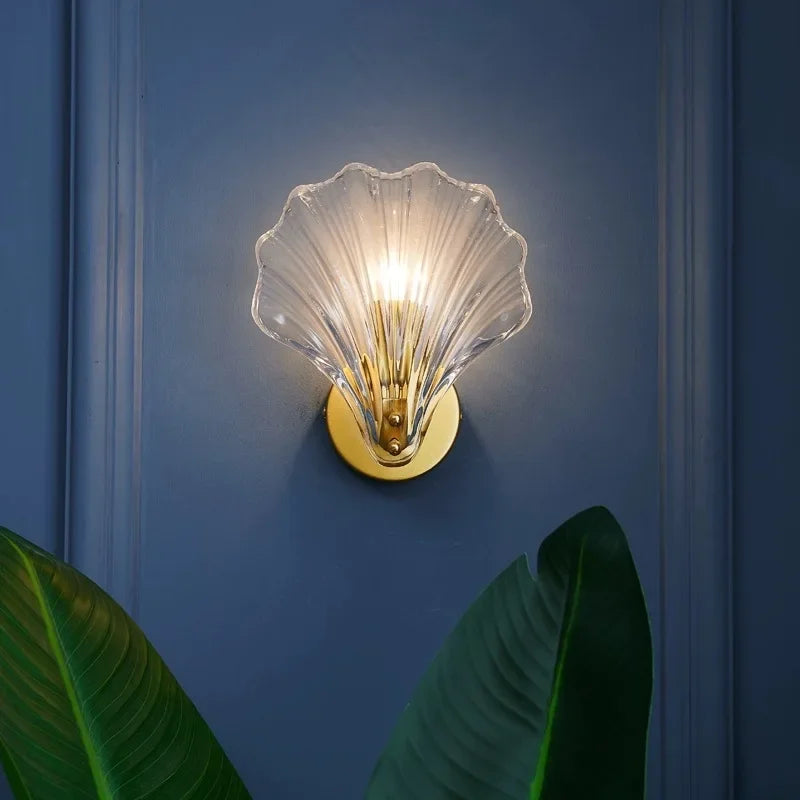 Nordic Simple Glass Shell Wall Lamp Bedroom Living Room Corridor Wall Light