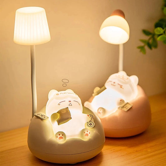 LED Desk Lamp Mini Cat Dimming Reading Light 3 Lighting Mode USB Rechargeable