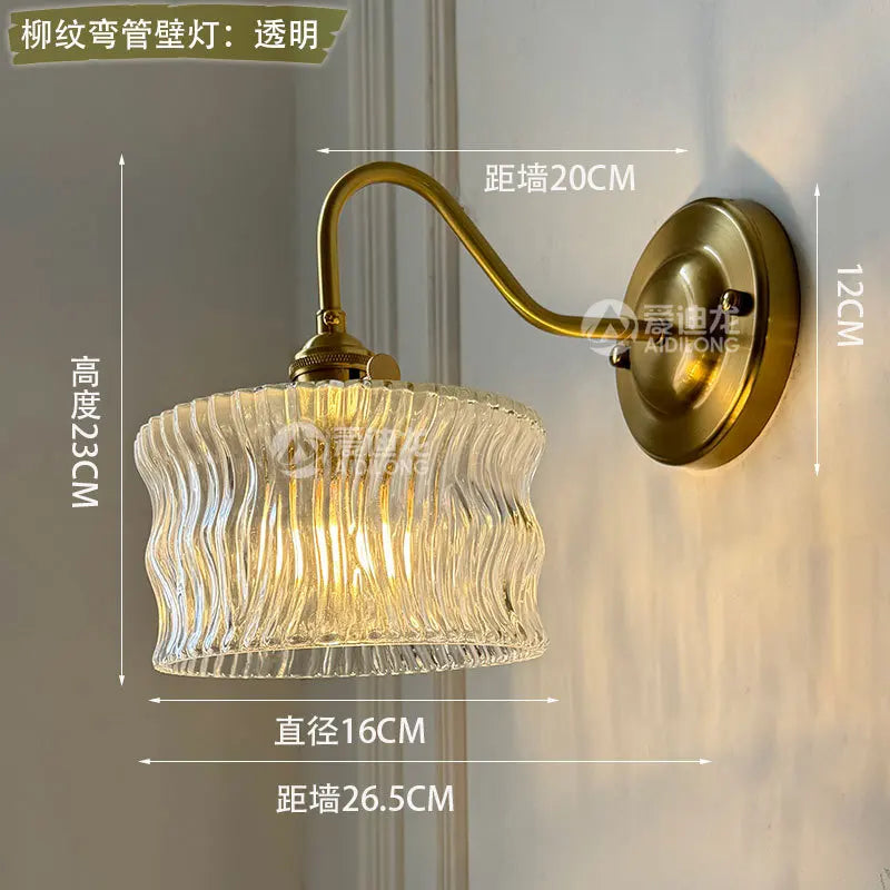 Nordic Traditional Brass Wall Lamp with Glass Shade Elegant Wall Sconce Lighting