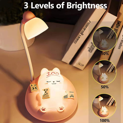 LED Desk Lamp Mini Cat Dimming Reading Light 3 Lighting Mode USB Rechargeable