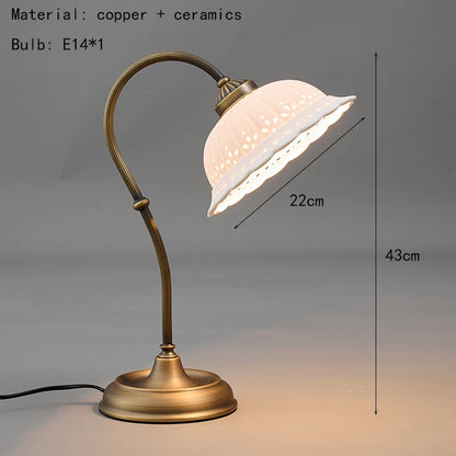 Ceramic Lampshade Vintage Table Light Copper E14 Bulb Bedroom Bedside Foyer Desk Lamp