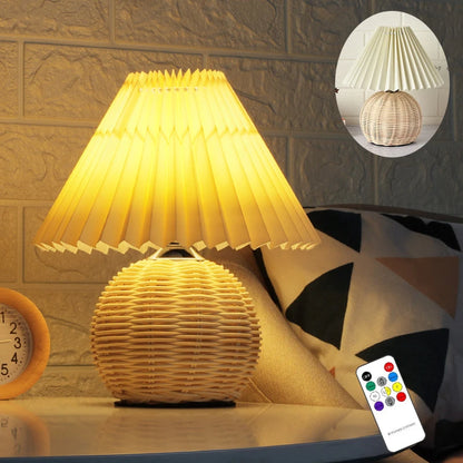 INS Led Pleated Table Lamp Rattan Base Desktop Light Usb PLug Dimmable Timmer