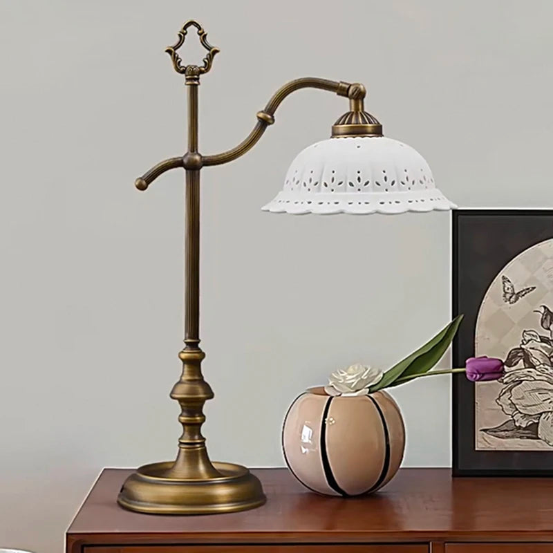 Ceramic Lampshade Vintage Table Light Copper E14 Bulb Bedroom Bedside Foyer Desk Lamp