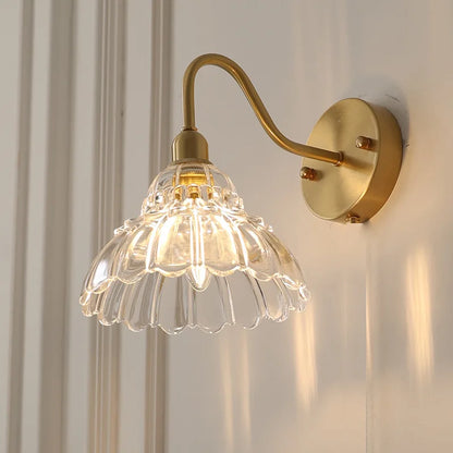 Nordic Traditional Brass Wall Lamp with Glass Shade Elegant Wall Sconce Lighting