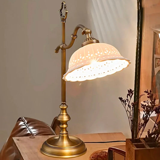 Ceramic Lampshade Vintage Table Light Copper E14 Bulb Bedroom Bedside Foyer Desk Lamp