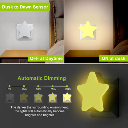 Star Shape Night Lights LED Light Sensor Night Lights Plug in Auto on/Off