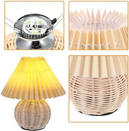 INS Led Pleated Table Lamp Rattan Base Desktop Light Usb PLug Dimmable Timmer