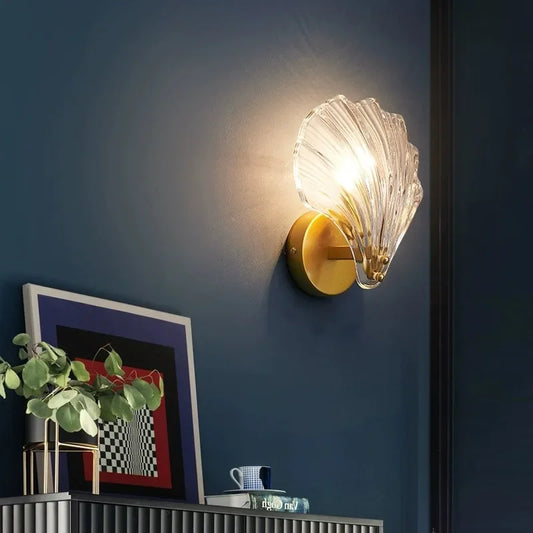 Nordic Simple Glass Shell Wall Lamp Bedroom Living Room Corridor Wall Light