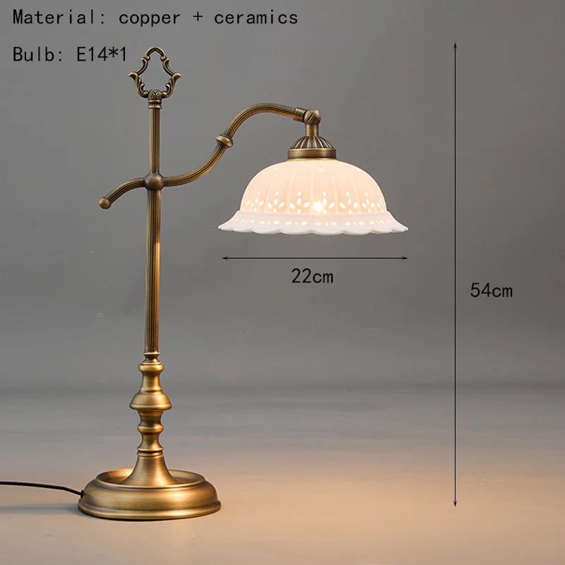 Ceramic Lampshade Vintage Table Light Copper E14 Bulb Bedroom Bedside Foyer Desk Lamp