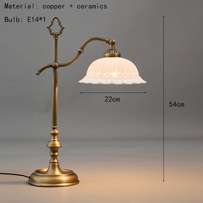 Ceramic Lampshade Vintage Table Light Copper E14 Bulb Bedroom Bedside Foyer Desk Lamp