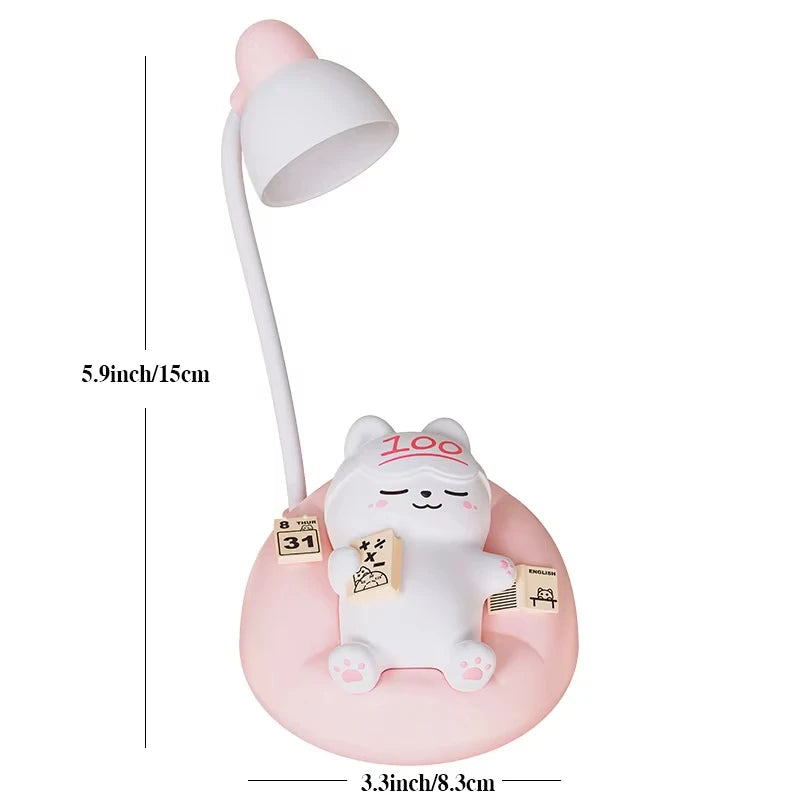 LED Desk Lamp Mini Cat Dimming Reading Light 3 Lighting Mode USB Rechargeable