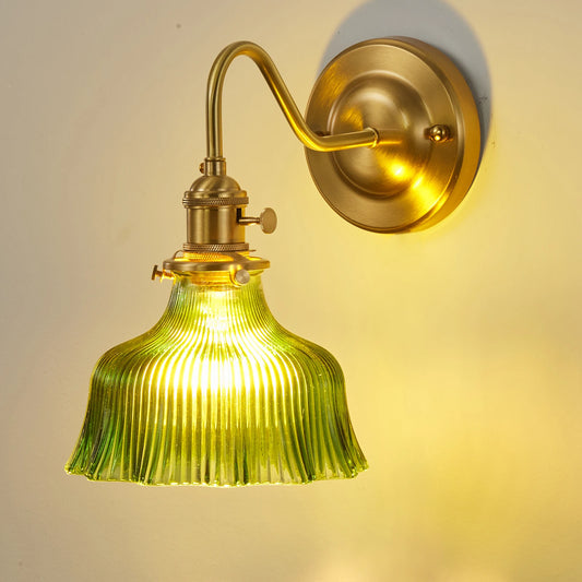 Nordic Traditional Brass Wall Lamp with Glass Shade Elegant Wall Sconce Lighting