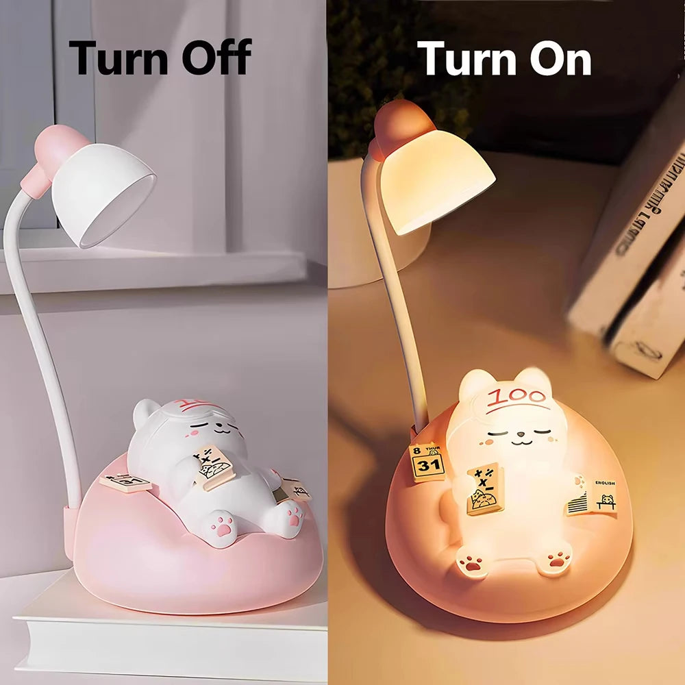 LED Desk Lamp Mini Cat Dimming Reading Light 3 Lighting Mode USB Rechargeable