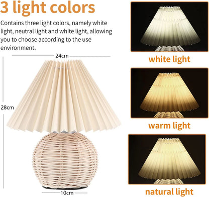 INS Led Pleated Table Lamp Rattan Base Desktop Light Usb PLug Dimmable Timmer